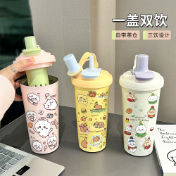 Fenyao Candy Ji Yi Insulated Cup for Women, Student Cartoon Drinking Cup, Large Capacity Portable Double Drink Coffee Cup for Car Use