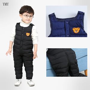 
New children's down cotton overalls for boys' thickened warm cotton pants for open-end girls' onesie autumn and winter clothes