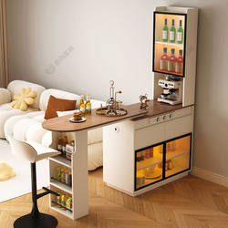 Solid Wood Bar Table, Home Living Room Partition Cabinet, Sofa Side Cabinet, Leisure Small Bar Cabinet, Light Luxury Retractable Storage Cabinet