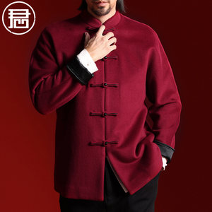 
Wool Tang suit men's autumn coat Chinese banquet dress woolen coat Hanfu button top Chinese style men's clothing