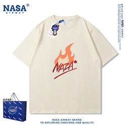 Nasa Co-Branded Luo Xiaohei Naza Same Style Printed Pure Cotton Short-Sleeved T-Shirt Summer Half-Sleeved Loose Thin Top