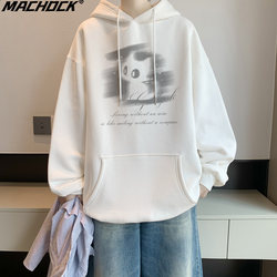 Machdck American Heavy-Duty Trendy Brand Cat Sweatshirt for Men, Autumn and Winter Loose Oversized Jacket, Couple's Stiff Hoodie