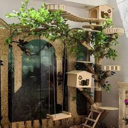 Cat Climbing Frame, Wear-Resistant, Non-Stick Hair, Real Tree Trunk, Solid Wood Cat Tree, Large Cat Tree, Popular Cat Climbing Tree, Pet Jumping Platform All-In-One