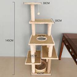 Cat Climbing Frame for Home Use, Four-Season Rattan Mat, Space-Saving Large Cat House, Cat Tree with Integrated Cat Toys, Balls, and Scratching Post