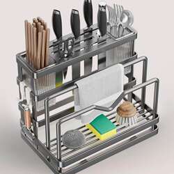 Kitchen Knife Holder, Chopstick Cage, Storage Rack, Multifunctional Countertop Cutting Board Holder, Integrated Storage Rack for Cutting Boards and Knives