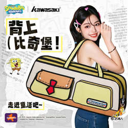 Kawasaki Spongebob Co-Branded Badminton Bag, Cartoon-Style Handbag, Large Capacity, Multi-Functional Sports Bag for Men and Women, Authentic Product
