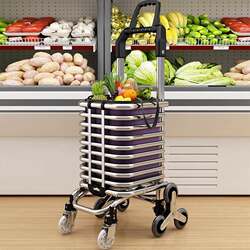 Folding Portable Grocery Cart for Home Use, Lightweight Trolley for Elderly, Stair-Climbing Shopping Cart for Supermarket