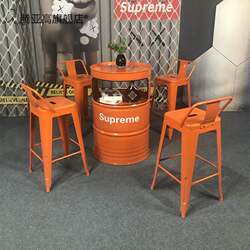Industrial Style Bar Oil Barrel Loose Table Deck Table and Chairs Creative Outdoor Rest Area Commercial Iron High Table and Chair Combination