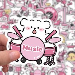 【Large Image Illustration Officially Authorized】102 Music Line Art Cute Cartoon Waterproof Stickers Pink Stickers Girl Decoration Stickers Journal Desktop Decoration Luggage Small Pattern Stickers
