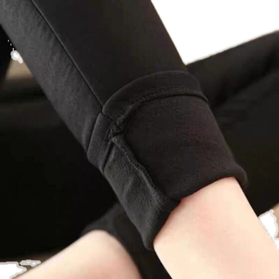 Black elastic leggings for women's outerwear in spring and autumn. Thin style high waisted and slimming with small feet. Pencil tight and plush thickened pants