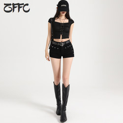 Black Studded Low-Rise Denim Shorts for Women, 2026 Spring New Style, Tight-Fitting, Slimming, Elastic, Ultra-Short Hot Pants