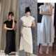 2025 Spring and Autumn New Fashion Short Sleeve Tightening Bands and Hip Long Skirt Round Neck Heavy Silk Slim Dress for Women
