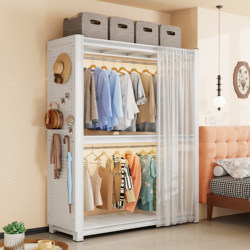 Open Shelf Wardrobe Bedroom Double-Layer Clothes Rack Floor-Standing Children's Coat Rack Simple Wardrobe Storage Rack