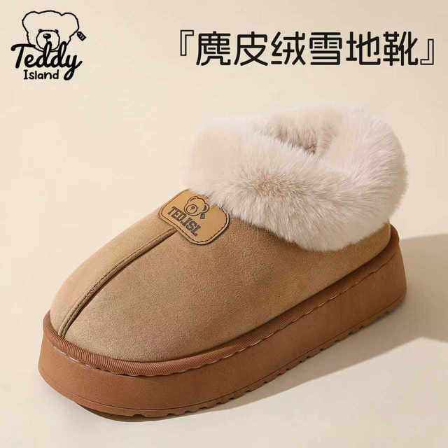 Teddy Ailan cotton slippers for women, autumn and winter plush, warm, thick-soled, high-top, non-slip outer snow boots