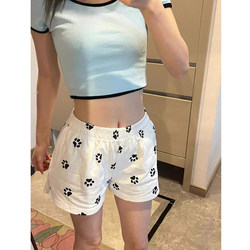 American-Style Puppy Paw Print Sports Shorts for Women, Summer Thin Hot Pants, Loose Casual Outerwear A-Line Wide-Leg Pants