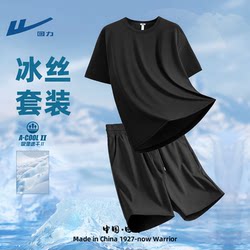 Pull-Back Ice Silk Casual Sports Fitness Suit for Men, Summer Men's Running Quick-Drying Clothes, Short-Sleeved Shorts, Men's Clothing