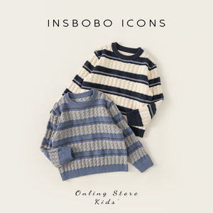 
INSbobo children's clothing boys' sweater spring and autumn clothes new children's tops boys striped knitted sweater fashionable clothes