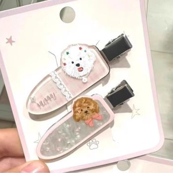 
6 outfits ~ Cartoon cute puppy hair clip girl heart without trace ins sweet bangs hair accessories Miniso same style