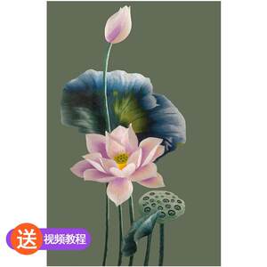 
Suzhou embroidery handmade diy kit self-embroidery for beginners ancient style self-embroidery entry stitch lotus 3 couplets