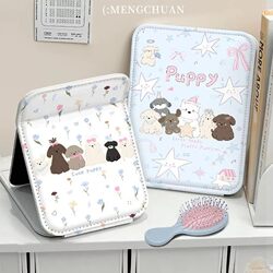 Folding Mirror Desktop Makeup Mirror for Home Use, Student Dormitory, Cute Cat and Flower Design, Portable Compact Tabletop Mirror