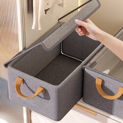 Cationic Steel Frame Storage Box with Lid, Foldable Storage Basket for Clothes, Wardrobe Compartment Sorting and Organizing Storage Box