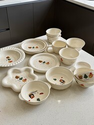 [Recommended by Xiaohongshu] Cute Bear Ceramic Rice Bowl, High-Quality and Exquisite Cartoon Bowl and Plate Set for Home Use