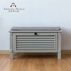 Free shipping American-style solid wood entrance door shoe-changing stool European-style fabric storage stool storage rack soft-packed shoe-changing bed end stool