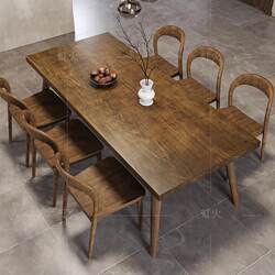 Nordic solid wood dining table home small apartment dining table chair combination restaurant cafe retro rectangular dining table