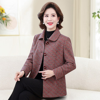 
Taige 25 spring mother suit middle-aged and elderly suit top lapel striped single-breasted long-sleeved jacket for women