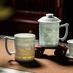 Conference Room Reception Tea Cup Jingdezhen Ceramic Cup with Filter, Zodiac Design, Exquisite Office Tea Water Separation, Gift with Embossed Design