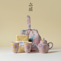 Nianyao Vintage Oil Painting Purple Hand-Painted Teapot Travel Tea Set Outdoor Portable Tea Set Gift for Friends and Girlfriends