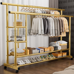 Thickened and Reinforced Floor-Standing Clothes Rack for Home Use, Double-Row Simple Coat Rack for Bedroom