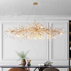 Crystal Chandelier French Light Luxury Dining Postmodern Villa Living Room Lobby Designer Branch Full Copper Dining Table Lamp