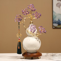 Purple Qi Donglai Crystal Stone Gourd Ornament for Living Room, Entrance, Wine Cabinet, Office, Craft Decoration, Housewarming Gift