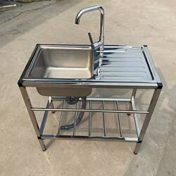 Kitchen Stainless Steel Sink Simple Double-Slot Stand Single-Slot Dishwashing Basin Washbasin Integrated Countertop for Home Use