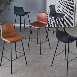 Saddle leather bar chair light luxury backrest wrought iron household high stool bar J chair simple cafe negotiation bar