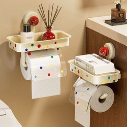 Suction Cup Bathroom Toilet Paper Holder Wall-Mounted No-Drill Multifunctional Storage Rack Bathroom Toilet Roll Holder