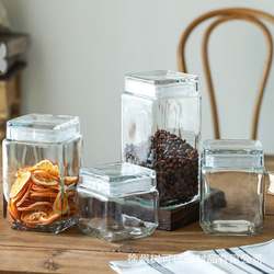 Square sealed jar soaking wine bottle green plum wine bottle transparent glass household storage jar food nut tea jar