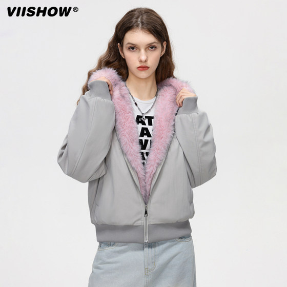 
VIISHOW American retro mountain sculpture short velvet warm cotton jacket for men and women couples wear thick cotton jacket