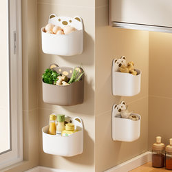 Wall-Mounted Cartoon Bear Cute Storage Box for Kitchen, No-Drill Wall Storage for Onions, Ginger, and Garlic, Refrigerator Side Hanging, Blue