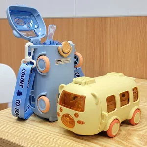 
Children's water cup cute car boy summer kettle girl primary school baby bus school sling straw cup