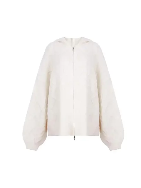 A lazy afternoon in the UK, sunny white hooded sweater thick coat, wool acrylic solid color for women