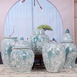 Home new Chinese style ice crack blue and white porcelain ceramic vase living room dining table storage jar ornaments model room vase