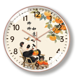 Cute Panda Wall Clock for Living Room, Everything Goes Well, Creative Clock, Simple Decorative Painting, Round Quartz Clock, Silent