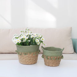Tassel Rattan Flower Pot Living Room Decorative Flower Basket Set Handmade Woven Fabric Flower Pot Storage Wicker Straw Flower Pot
