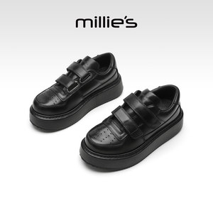 
millies thick-soled inner heightening women's shoes spring new single shoes small black shoes sneakers Velcro canvas