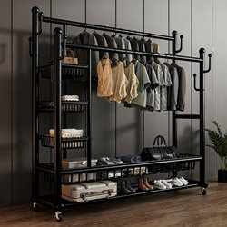 Floor-Standing Clothes Rack for Home Use in Bedroom, Indoor Clothes Drying Rack, Movable Thickened and Reinforced Coat Rack