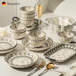 Fresh and Simple Ceramic Bowl and Plate Set for Home Use, 2025 New Model Bowls and Chopsticks, Underglaze Color Tableware for New Home