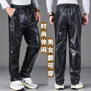 Loose waist and pants leather pants men with velvet thick waterproof windproof wind -resistant autumn and winter loose men's riding machine repair work pants