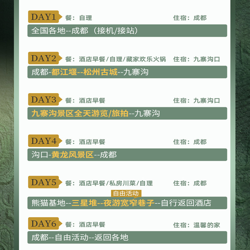 【2-8人纯玩】四川九寨黄龙+看熊猫三星堆6日游!含机票藏服旅拍